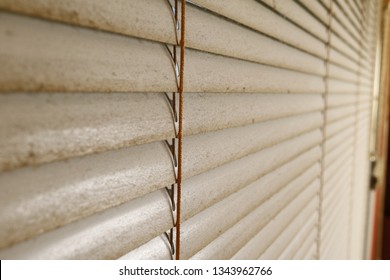 Dirty Window Blinds Covered With Dust