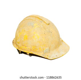 Dirty Yellow Hard Hat On White Background.