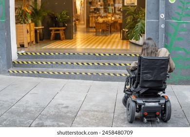 disability collection, restricted entry for wheelchair users to a municipal market flower store - Powered by Shutterstock