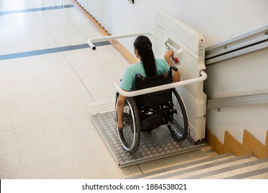 Disability stairs lift facility indoor building Wheelchair elevator.