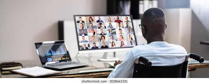 Disabled African In Virtual Video Learning Business Call - Powered by Shutterstock