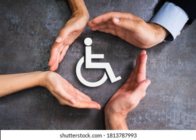 Disabled Icon. Worker Injury And Disability. Hands Protecting - Shutterstock ID 1813787993