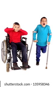 disabled kids isolated in white