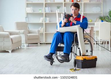 Disabled man repairing chair in workshop