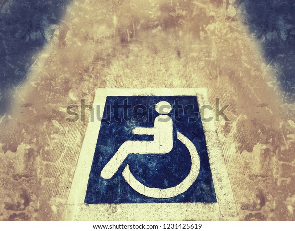 Disabled parking. Parking symbol of\
disabled persons in residential condominium\
location.