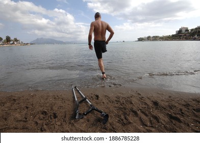 A Disabled Swimmer Participating In An International Swimming Race That Is Traditionally Organized Every Year In Datça, Muğla.