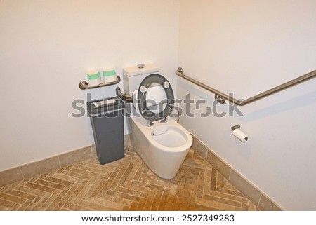 Disabled toilet and hand rail in a public bathroom