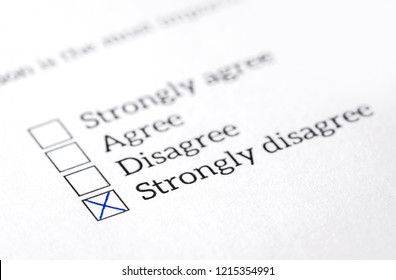 Disagree Box Checked In Opinion Poll, Survey And Questionnaire. Negative Answer In Politics Or Human Resources Employee Feedback Or Experience Research. Checkbox And Checklist With Check Mark.