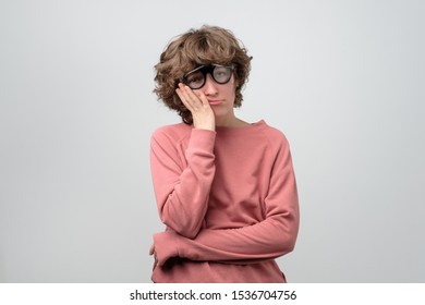 Disappointed Female Scientist Is Tired To Conduct A Scientific Experiment. Studio Shot