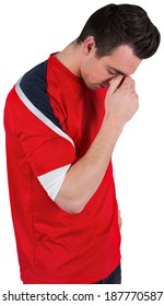 Disappointed Football Fan Looking Down On White Background