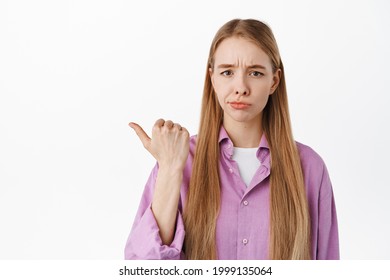 Disappointed Girl Look Skeptical Pointing Finger Stock Photo 1999135064 ...