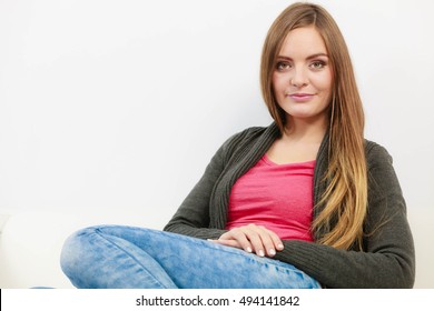 Disapproving young female. Disbelieving long brown haired woman. Glamorous lady. Isolated. - Shutterstock ID 494141842