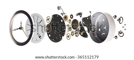 disassembled the clock on a white background