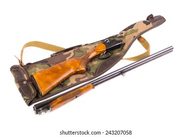 Disassembled Hunting Rifle And Case Isolated