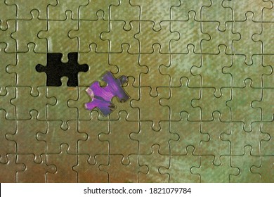 Disassembled Puzzle With A Last Wrong Piece Impossible To Fill