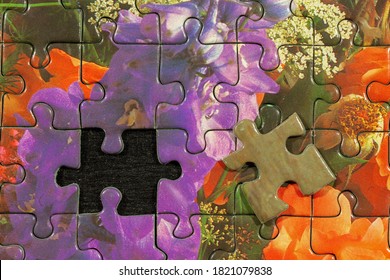 Disassembled Puzzle With A Last Wrong Piece Impossible To Fill