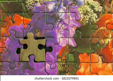 Disassembled Puzzle With A Last Wrong Piece Impossible To Fill