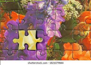 Disassembled Puzzle With A Last Wrong Piece Impossible To Fill