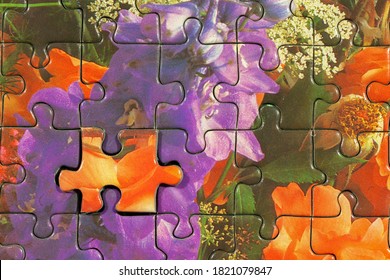 Disassembled Puzzle With A Last Wrong Piece Impossible To Fill