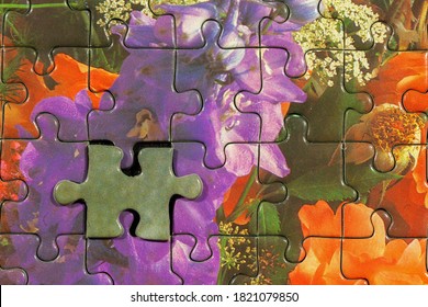 Disassembled Puzzle With A Last Wrong Piece Impossible To Fill