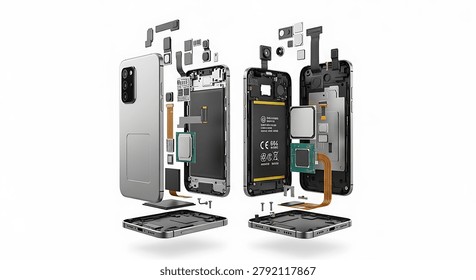 Disassembled smartphone with internal components