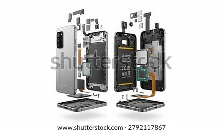 Disassembled smartphone with internal components