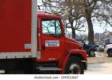 Disaster Relief Truck Arrives At Neighborhood Damaged By Hurricane Katrina. Taken At Biloxi, Ms. On September 7, 2005.