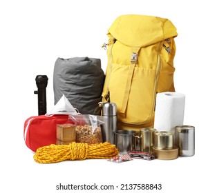 Disaster Supply Kit For Earthquake On White Background