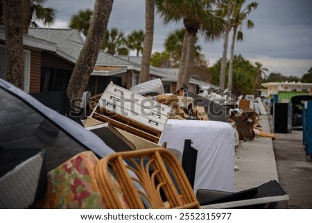 Similar – Image, Stock Photo Discarded mattress on the sidewalk in the light of a street lamp in front of an anonymous hotel façade