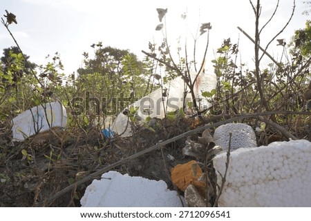Discarded plastic waste polluting the environment in nature
