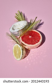 Disco Balls As Extic Fruits. Creative Conceptual Background. Top View. Flat Lay,