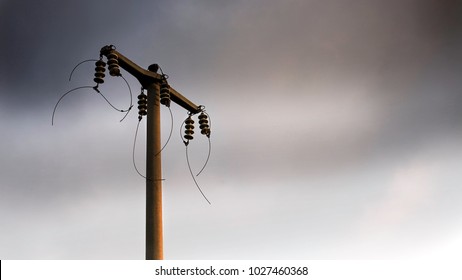 Disconnected Electrical Wires On Tne Pole