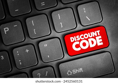 Discount Code - personalized or publicly-released code offered to customers as a purchasing incentive that reduces the price of an order, text concept button on keyboard