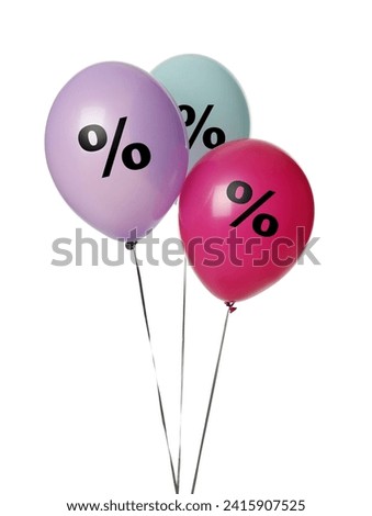 Discount offer. Bright balloons with percent sign on white background