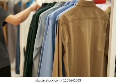 Discount Shirts Are Hung On The Clothesline Inside The Mall.