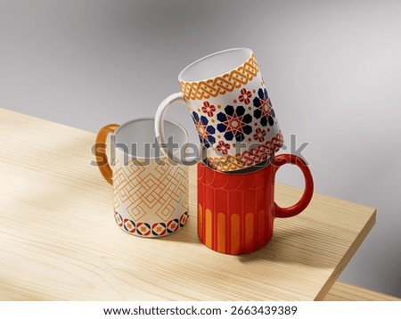 Discover unique patterned mugs perfect for coffee lovers. This mockup showcases three distinct designs, ideal for home or office. A beautiful gift idea! #MugMockup #CoffeeMug #UniqueMug #GiftIdea
