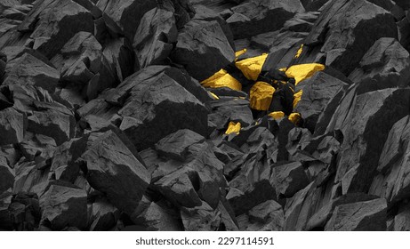 Discovering Value When investing as a gold valuable resource discovery in an unexpected place as a coal mine for a business metaphor and new opportunity for wealth and explore opportunities.