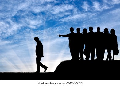 Discrimination concept. Silhouettes of people crowd expel the man from their community. - Shutterstock ID 450524011