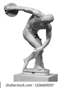 Discus Thrower Ancient Greek Marble Statue Isolated On White