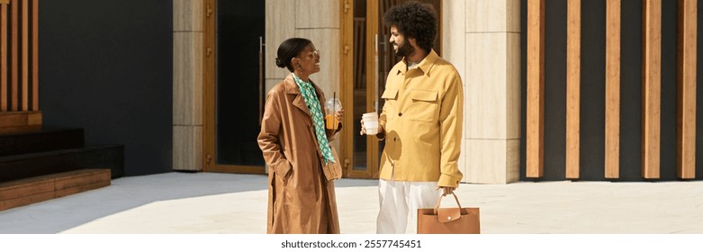 Discussing Business Outside Modern Building Entrance - Powered by Shutterstock