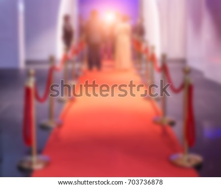 Disfocus of the red carpet between rope barriers in the success party