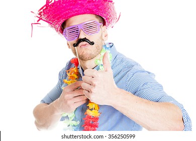 Disguised young man showing thumb up - photo booth photo