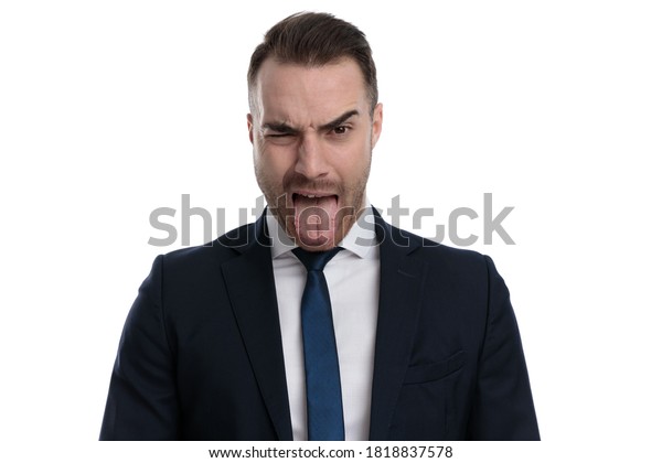 Disgusted Businessman Frowning Sticking Out His Stock Photo 1818837578 