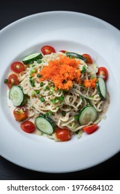 A Dish of Cold Soba Noodle Salad with Sesame Sauce