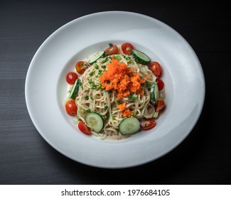 A Dish of Cold Soba Noodle Salad with Sesame Sauce