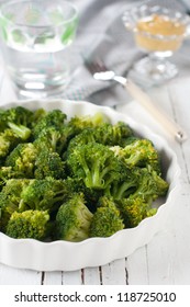 Dish Of Cooked Broccoli, Selective Focus