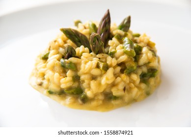 Dish of creamy risotto with asparagus, Italian Cuisine