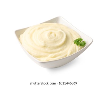 Dish With Mashed Potatoes On White Background