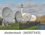 Dish receivers for satellite communications in Burum Friesland The Netherlands behind an agricultural field. Also known as It Grutte Ear in Frisian language which translates to The large ear.