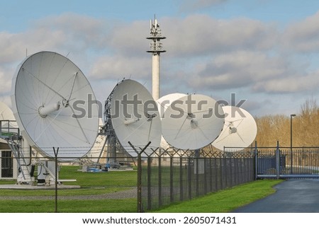 Dish receivers for satellite communications in Burum Friesland The Netherlands behind an agricultural field. Also known as It Grutte Ear in Frisian language which translates to The large ear.